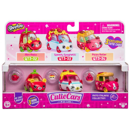 Set 3 masinute Molto Italiano cu 3 figurine Shopkins Cutie Cars 