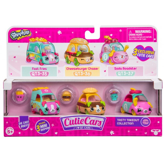 Set 3 masinute Tasty Takeout cu 3 figurine Shopkins Cutie Cars