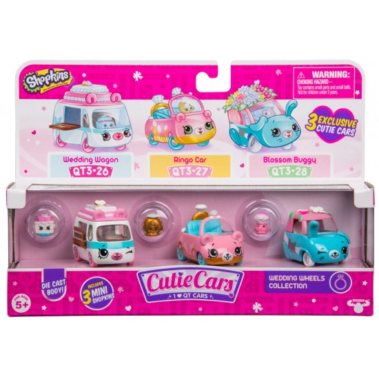 Set 3 masinute Wedding Wheels cu 3 figurine Shopkins Cutie Cars