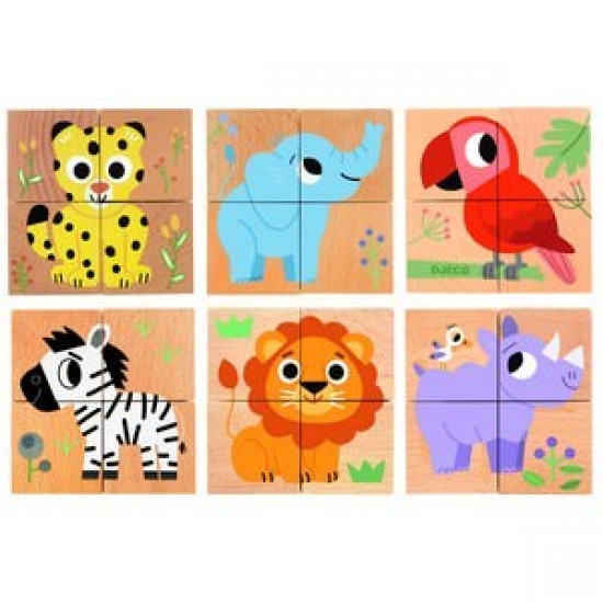 Puzzle cuburi din lemn Djeco - Animale salbatice
