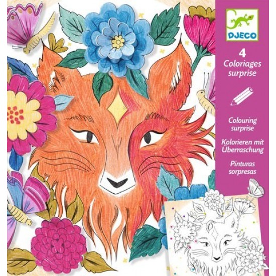 Planse de desenat cu surprize Djeco - Prieteni din padure