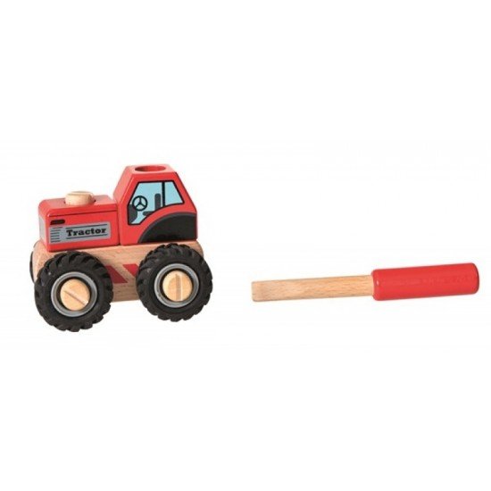 Tractor din lemn cu piese de insurubat Egmont Toys