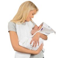 Prosop de baie pentru bebelus si mama Bamboo Penguin white Clevamama