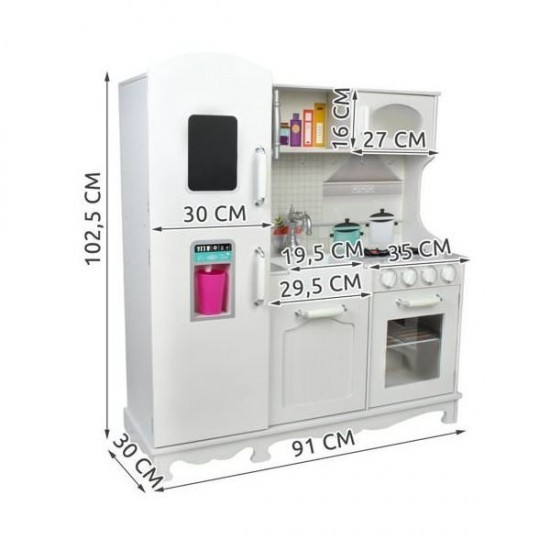 Bucatarie copii completa din lemn, chiuveta, aragaz, frigider, rafturi, 91x102.5x30 cm Iso Trade MY17320