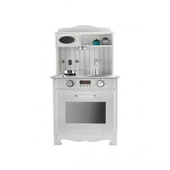 Bucatarie copii completa din lemn ecologic,  93 cm, chiuveta, plita, cuptor, lampa LED si accesorii incluse Kruzzel MY17244