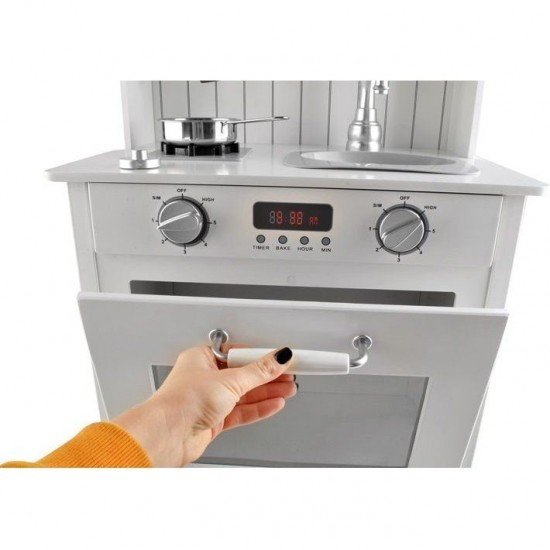 Bucatarie copii completa din lemn ecologic,  93 cm, chiuveta, plita, cuptor, lampa LED si accesorii incluse Kruzzel MY17244