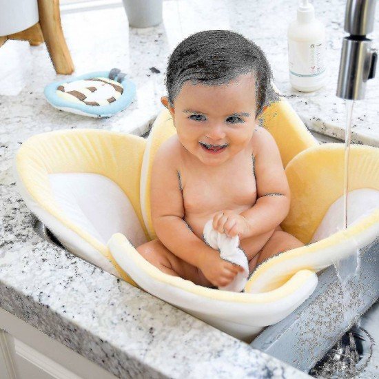 Cadita de plus si salteluta de joaca Lotus BloomingBath Galben/Alb/Gri Deschis BB105L