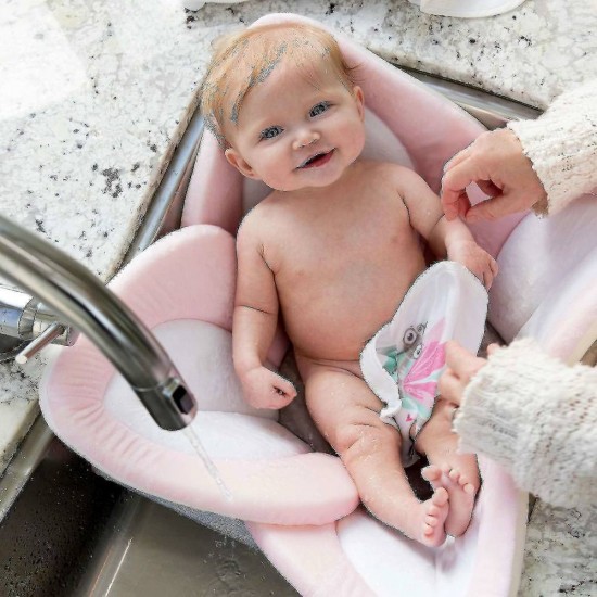 Cadita de plus si salteluta de joaca Lotus BloomingBath Roz Deschis/Alb/Gri