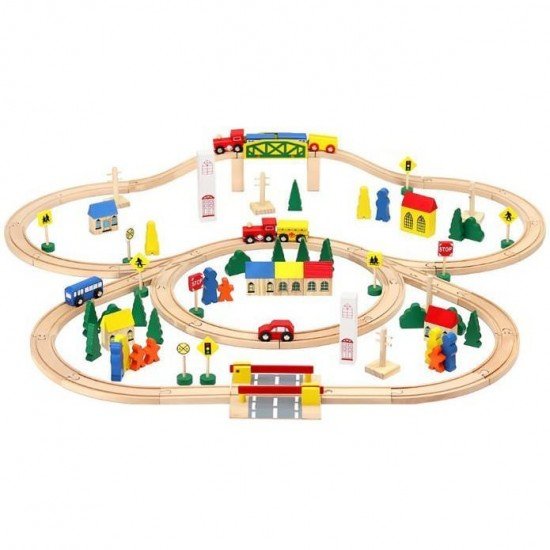 Circuit trenulet din lemn 100 piese Iso Trade