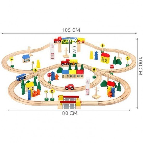 Circuit trenulet din lemn 100 piese Iso Trade