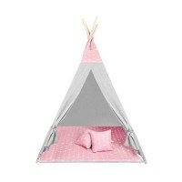 Cort copii XXL Teepee, cu covoras si 3 perne Roz/Gri Stelute Iso Trade MY17243
