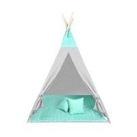 Cort copii XXL Teepee, cu covoras si 3 perne Verde/Gri Stelute Iso Trade MY17243
