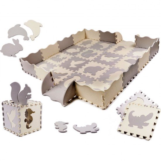 Covor puzzle cu laterale 36 piese Ikonka IK17565 Gri/Bej