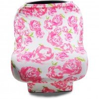 Husa multifunctionala 4 in 1- Esarfa alaptare, husa pentru cosulet auto, cos cumparaturi si scaun de masa Bambinice Alb/Roz/Roses
