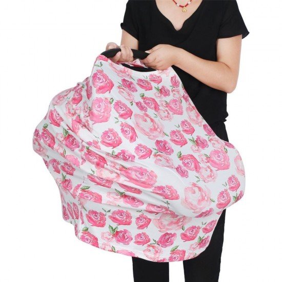 Husa multifunctionala 4 in 1- Esarfa alaptare, husa pentru cosulet auto, cos cumparaturi si scaun de masa Bambinice Alb/Roz/Roses