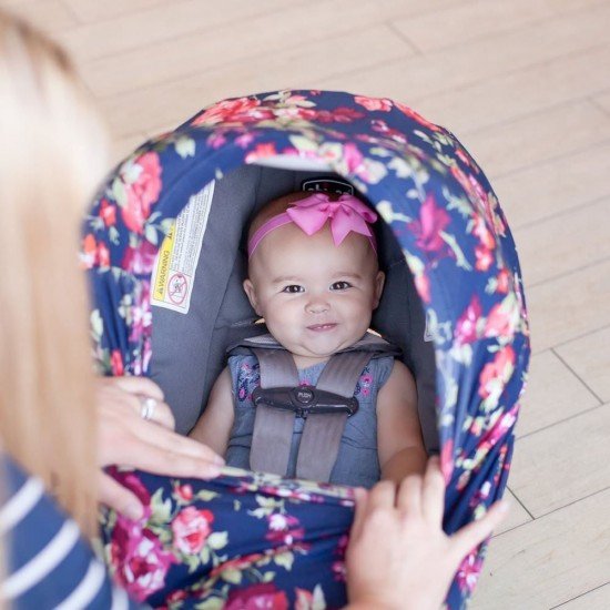 Husa multifunctionala 4 in 1 - Esarfa alaptare, husa pentru cosulet auto, cos cumparaturi si scaun de masa Bambinice Albastru/Roz/Roses