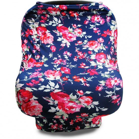 Husa multifunctionala 4 in 1 - Esarfa alaptare, husa pentru cosulet auto, cos cumparaturi si scaun de masa Bambinice Albastru/Roz/Roses