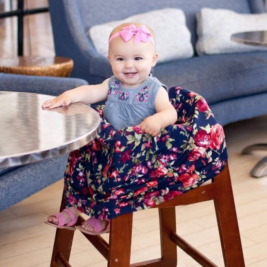 Husa multifunctionala 4 in 1 - Esarfa alaptare, husa pentru cosulet auto, cos cumparaturi si scaun de masa Bambinice Albastru/Roz/Roses