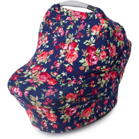 Husa multifunctionala 4 in 1 - Esarfa alaptare, husa pentru cosulet auto, cos cumparaturi si scaun de masa Bambinice Albastru/Roz/Roses