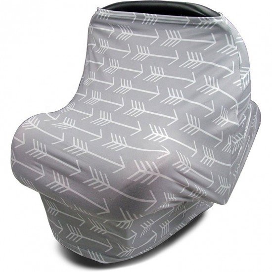 Husa multifunctionala 4 in 1- Esarfa alaptare, husa pentru cosulet auto, cos cumparaturi si scaun de masa Bambinice Gri/Alb/Arrows