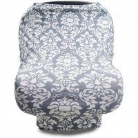 Husa multifunctionala 4 in 1 - Esarfa alaptare, husa pentru cosulet auto, cos cumparaturi si scaun de masa Bambinice Gri/Alb/Flowers
