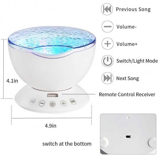 Lampa de veghe cu proiector si sunete Ocean Wave Bambinice