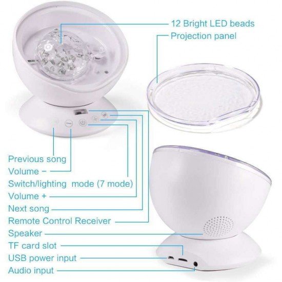 Lampa de veghe cu proiector si sunete Ocean Wave Bambinice