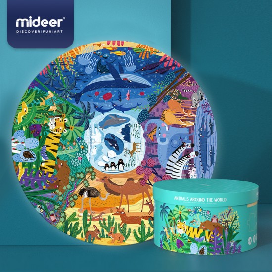 Puzzle rotund Animale 150 piese Mideer