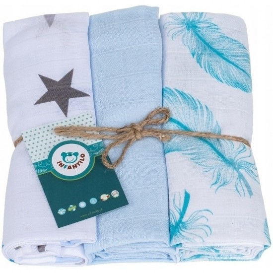 Set 3 scutece din muselina Infantilo Albastru IF19192