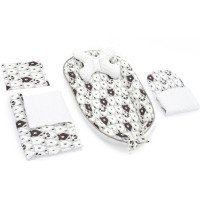 Set 5 in 1 Babynest Minky, 2 perne, 1 paturica si o saltea cu doua fete Tutumi Alb/Negru Ursulet TT37547