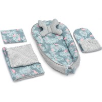 Set 5 in 1 Babynest Minky, 2 perne, 1 paturica si o saltea cu doua fete Tutumi Flaming