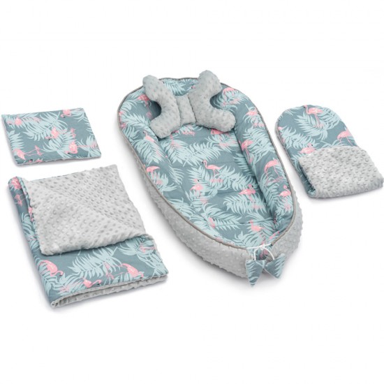 Set 5 in 1 Babynest Minky, 2 perne, 1 paturica si o saltea cu doua fete Tutumi Flaming