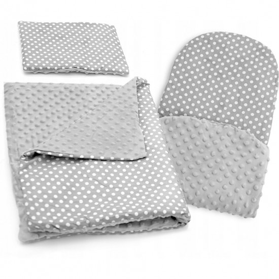 Set 5 in 1 Babynest Minky, 2 perne, 1 paturica si o saltea cu doua fete Tutumi TT37547 Gri/Alb Buline