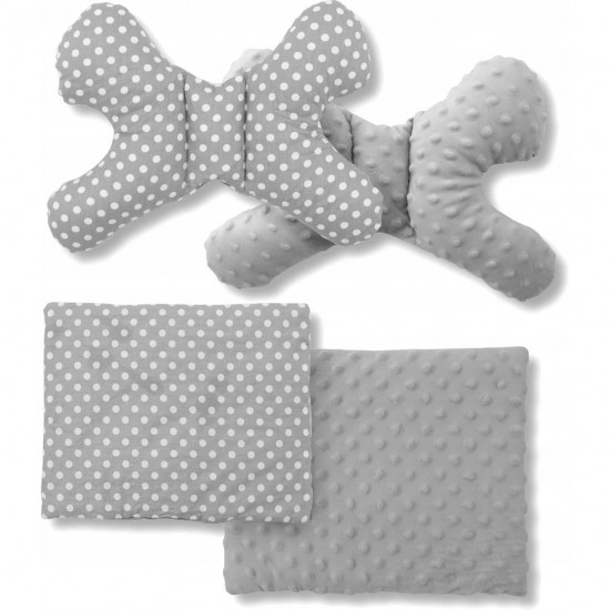 Set 5 in 1 Babynest Minky, 2 perne, 1 paturica si o saltea cu doua fete Tutumi TT37547 Gri/Alb Buline