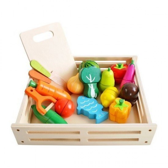 Set ladita cu fructe si legume din lemn pentru feliat XXL Kruzzel 
