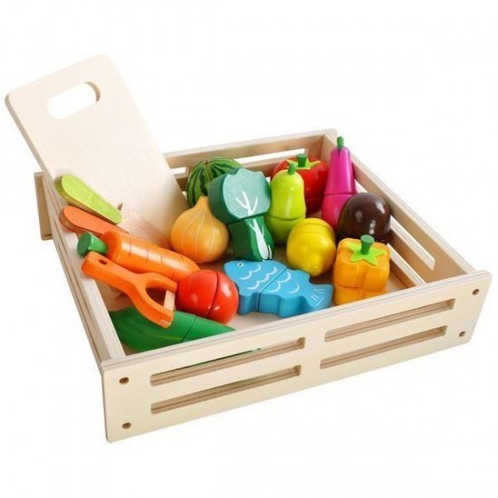 Set ladita cu fructe si legume din lemn pentru feliat XXL Kruzzel 