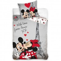 Set lenjerie pat copii Minnie Paris Love 140x200 + 70x90 SunCity