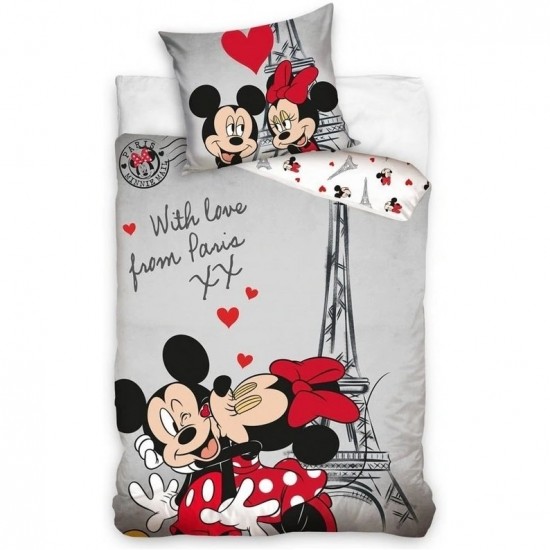 Set lenjerie pat copii Minnie Paris Love 140x200 + 70x90 SunCity