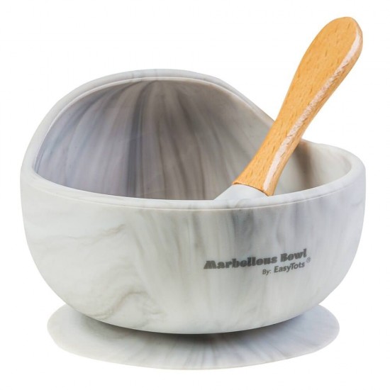 Bol din silicon cu lingurita bambus si silicon pentru bebelusi Marbellous v2
