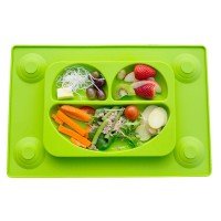 Farfurie autodiversificare si lingurita silicon Easymat Verde