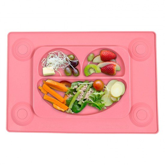 Farfurie autodiversificare si lingurita silicon Easymat Roz