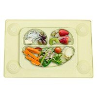 Farfurie autodiversificare si lingurita silicon Easymat Verde Olive