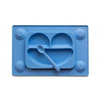 Farfurie autodiversificare si lingurita silicon Easymat Albastru