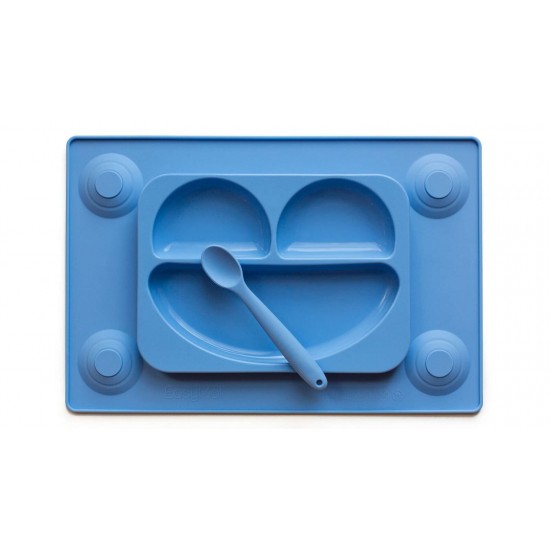 Farfurie autodiversificare si lingurita silicon Easymat Albastru