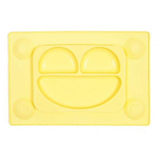 Farfurie autodiversificare si lingurita silicon Easymat Galben