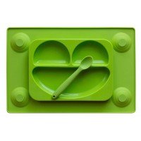 Farfurie autodiversificare si lingurita silicon Easymat Verde