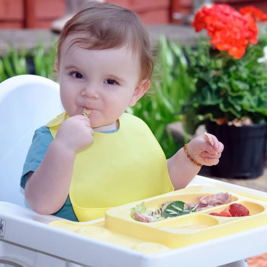 Set 2 x bavetica silicon + furculita si lingurita ergonomice