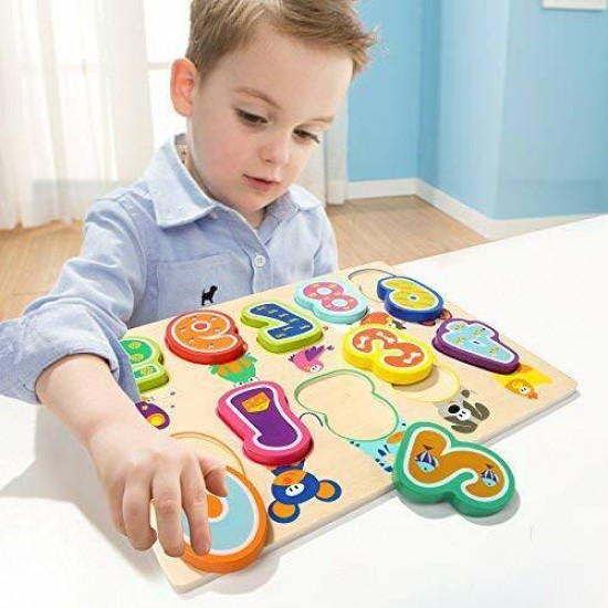 Puzzle din lemn - Numere si animalute