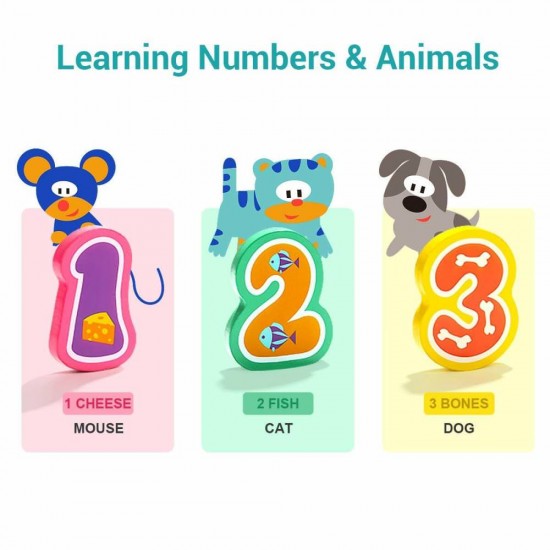 Puzzle din lemn - Numere si animalute