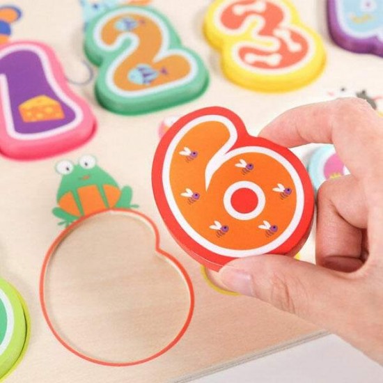 Puzzle din lemn - Numere si animalute